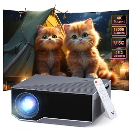 Projector with WIFI and Bluetooth, 1080P Native Full HD Video Projector, 18000L Movie Projector, 300" Max Bild Compatible with Android/iOS/Laptop/TV Stick/X-Box/HDMI/USB(Grey)