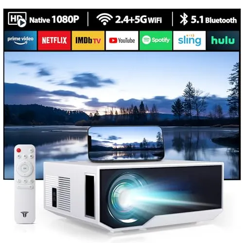 Projector with WiFi and Bluetooth, 2024 Update 15000Lumens Native 1080P Full HD Bluetooth Mini Projector, Portable Outdoor Movie TV Projector 300", Compatible with TV Stick, Smartphone, HDMI, USB, AV