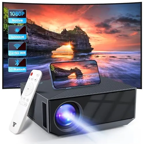 Projector with WiFi and Bluetooth,Wielio Portable Mini Projector,Native Full HD 1080P Outdoor Movie Projector,Smart Projector Compatible with Android/iOS/Windows/TV Stick/HDMI/USB