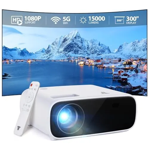 Projector, Native 1080P Projector with WiFi and Bluetooth, 15000 Lumen Portable Outdoor Movie Mini Projector Compatible with iOS/Android/Laptop/HDMI/PC/TV Stick/USB