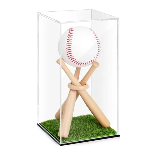 Donxote Baseball Display Case, Acrylic Box Baseball Stand Holder, UV Protection Small Balls Clear Rectangle Display Holder with Grass Pad Baseball Bat Display Holders for Autographed Memorabilia Ball