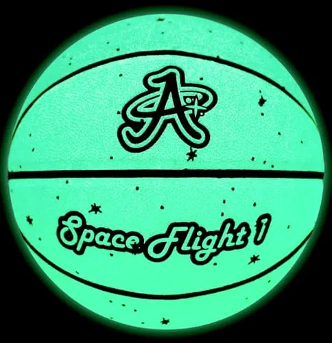 A Plus Collectibles Glow in The Dark Basketball Space Flight 1" Leather Game Ball, Indoor/Outdoor Court, Full Size Kids & Adult Size 7, 29.5"… (Galactic Glow)
