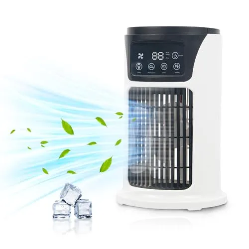 Portable Air Conditioner Fan, MAXROCK Portable AC Personal Mini Air Cooler 6 Speed Desk Air Cooling Fan 7 Colors LED Light with Timing Function for Personal Use