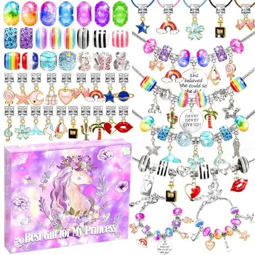 AMAZING TIME 130 Pcs Charm Bracelet Making Kit, Jewelry Toy for Girl Age 8-12 Beads Craft Set for 5 6 7 8 9 10 11 12 Year Old Teenage Birthday Gift