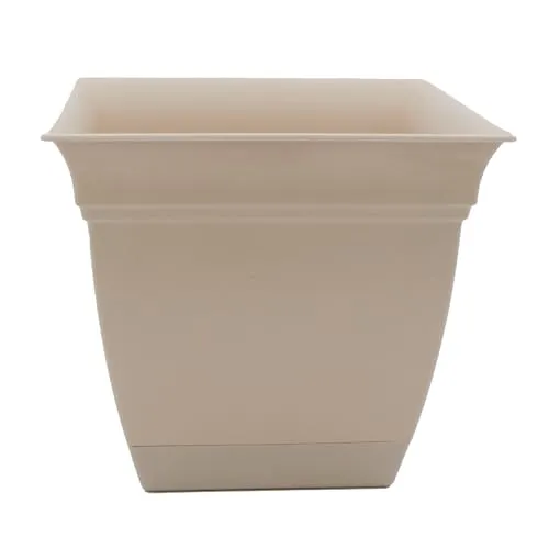 The HC Companies 8 Inch Eclipse Square Planter with Saucer - Indoor Outdoor Plant Pot for Flowers, Vegetables, and Herbs, Cottage Stone