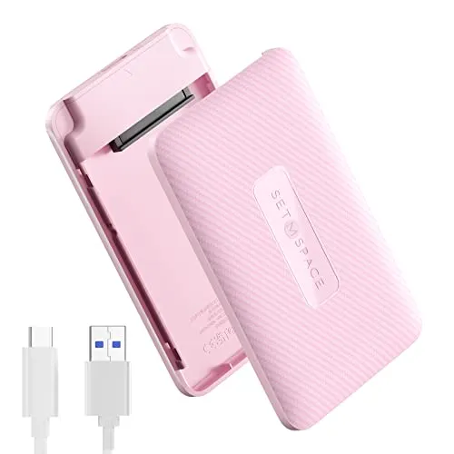 Hard Drive Enclosure 2.5 , SSD Enclosure 6Gbps [1s File Transfer] , External Hard Drive Enclosure USB C to A , HDD Enclosure Safe UASP , 2.5 Enclosure 7mm-9.5mm , SSD Case 4TB with 1.6ft Cable (Pink)