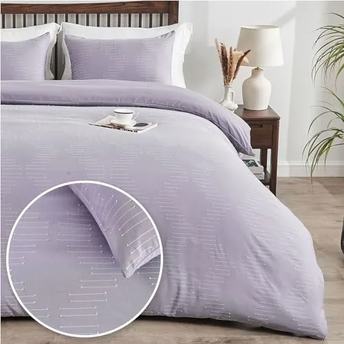 Ailemei Direct Duvet Cover King Size, Duvet Cover Purple Breathable and Soft in Boho Style, Shabby Chic Embroidery Duvet Cover Set for All Seasons 3 Pieces 108” x 90”(Purple)