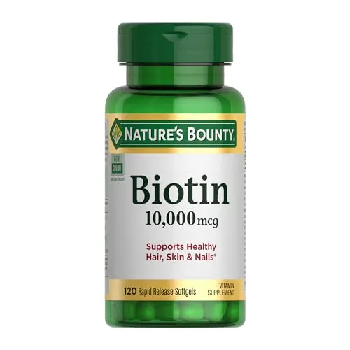 Nature's Bounty Biotin, Supports Healthy Hair, Skin and Nails, 10,000 mcg, Rapid Release Softgels, 120 Ct