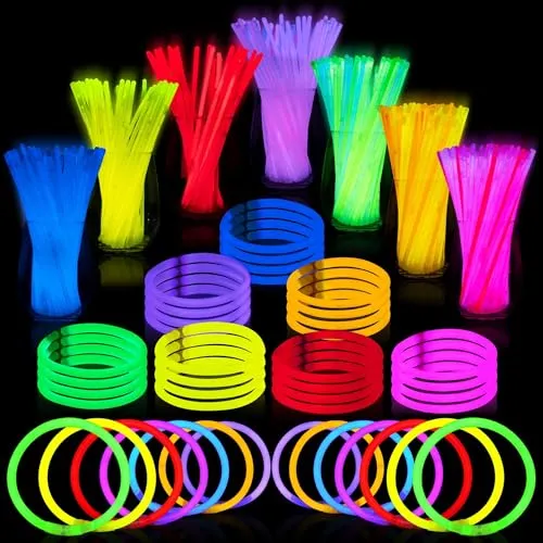 JOYIN 144 Pcs Glow Sticks Bulk 8" Bracelets Necklaces, Glow in the Dark Neon, Easter, Football,Halloween Party Supplies Pack